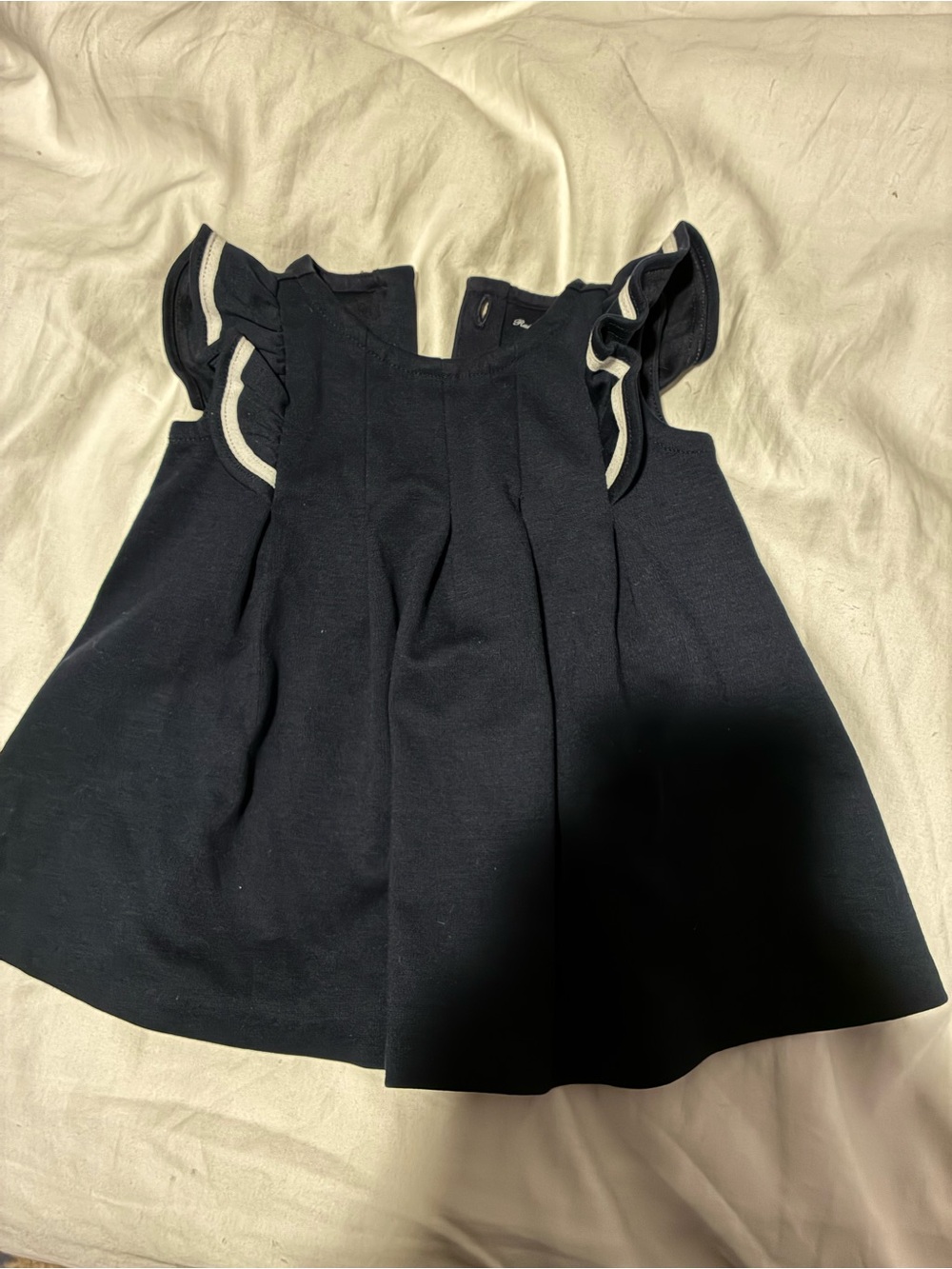 Ralph Lauren Navy Blue Ruffle Sleeve Dress with White Trim